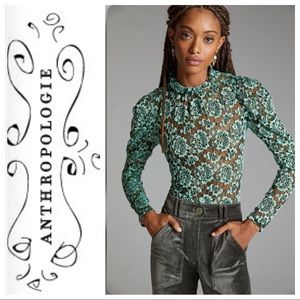 Anthropologie Dolan Sheer Lace Mock Neck Top NWT Size Medium